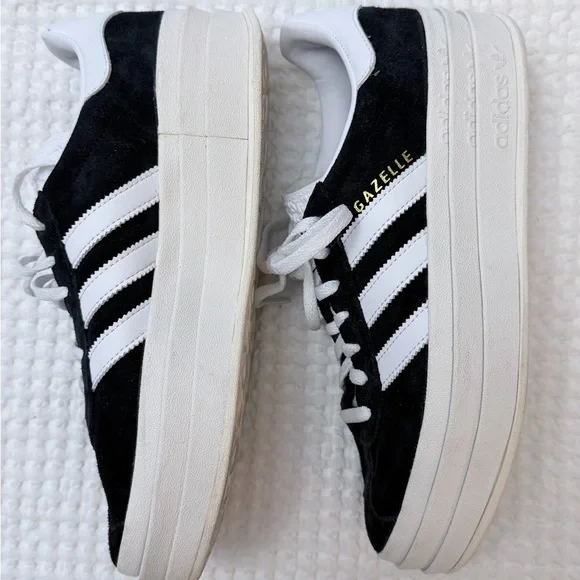 Adidas Gazelle Bold Black and White Suede Sneakers - Picture 3 of 8